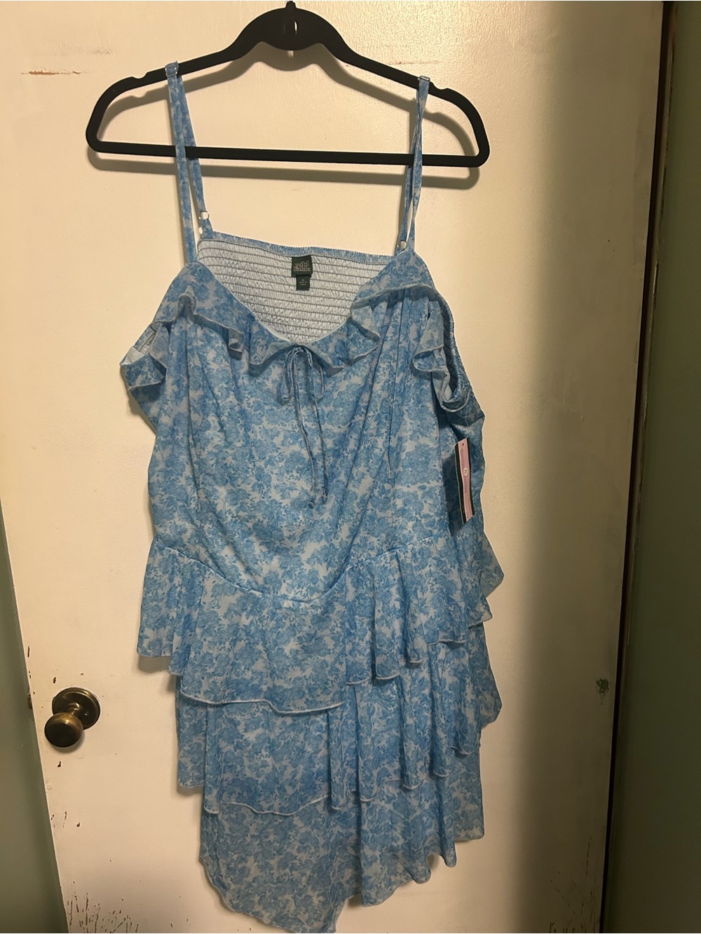Blue Floral Ruffle Tiered Cami dress